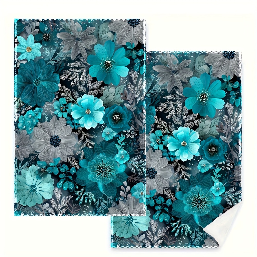 Home Cooking Is The Best - 2 Stück, blaue Küchentücher mit Blumenmuster,