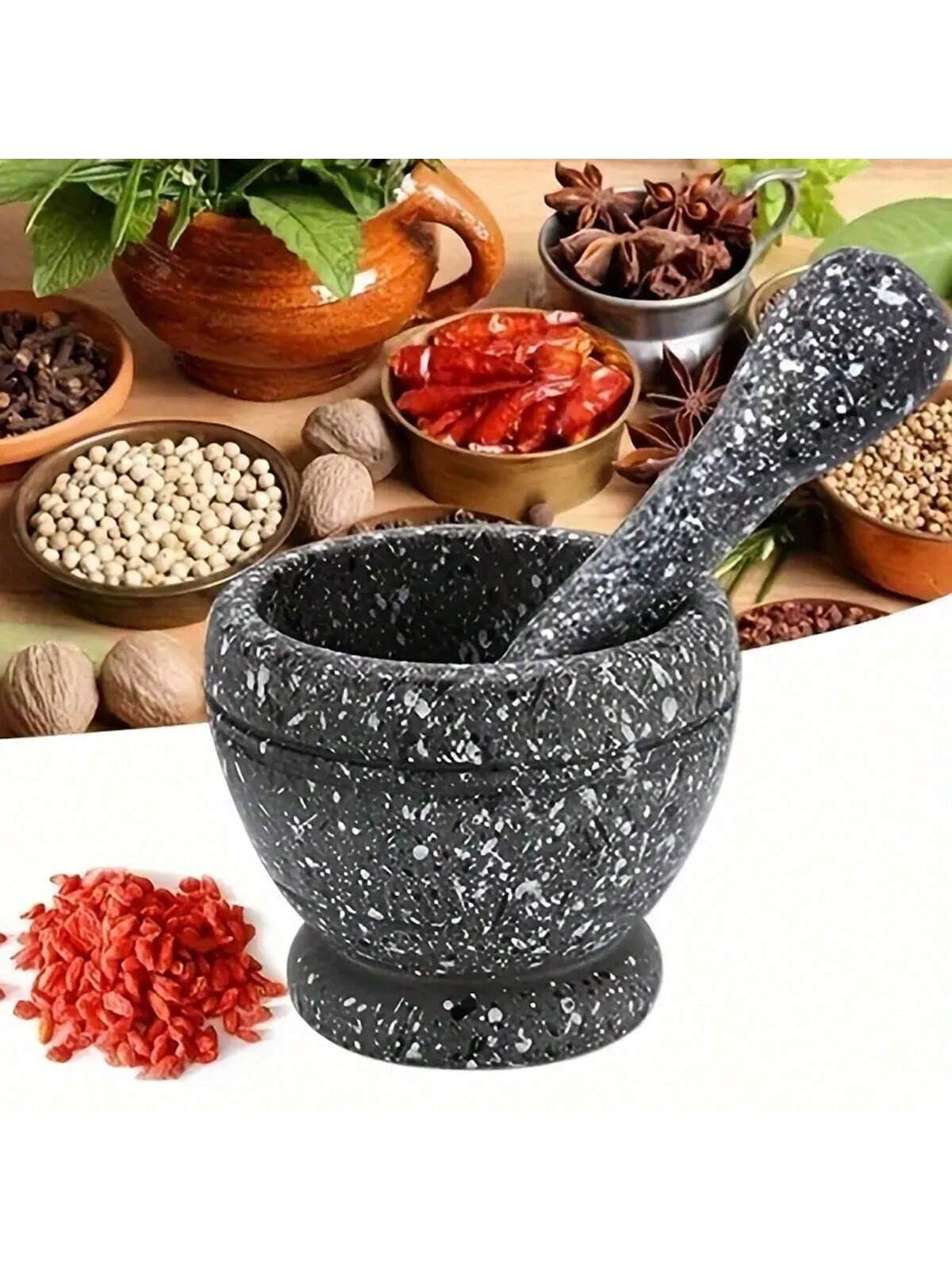 Mortar Pestle Granite - 1-teiliges Knoblauchpresse mit Granitstruktur, Mörser- und