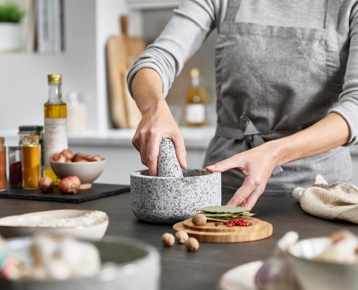 Bambusabdeckung für Granitstöß – Mortar Pestle Granite Bewertung und Preis
