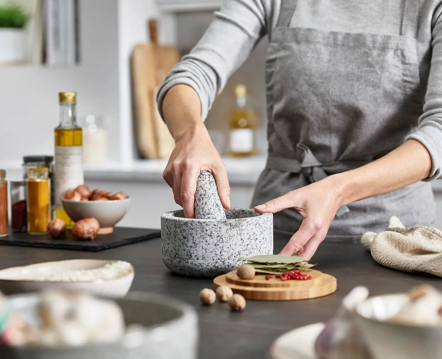 Bambusabdeckung für Granitstöß – Mortar Pestle Granite Bewertung und Preis